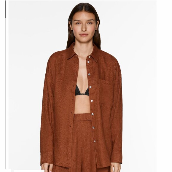 OYSHO 100% linen long-sleeved shirt | Small | Toffee color - Picture 1 of 9